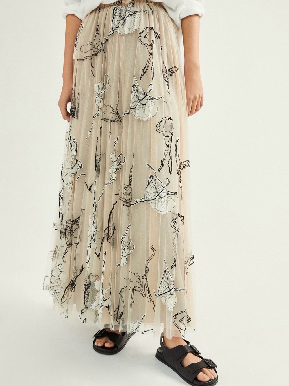 Beige Ballerina Tulle Maxi Skirt